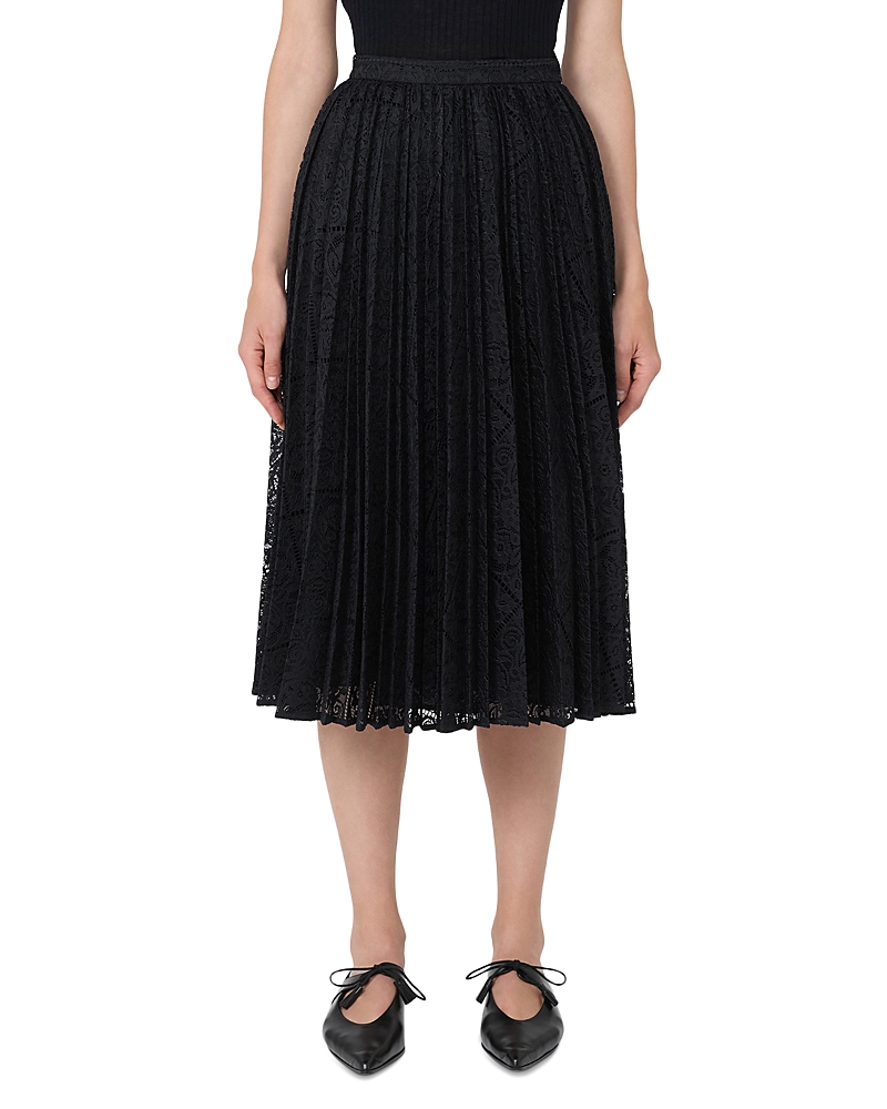 Max Mara Blue Lace Leandro Pleated Midi Skirt In Black