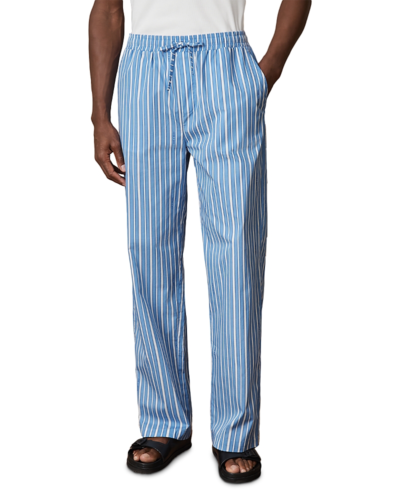 Reiss Che Chica Drawstring Stripe Cotton Poplin Pants In Blue