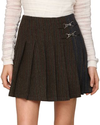 Mixed Pattern Pleated Mini Skirt