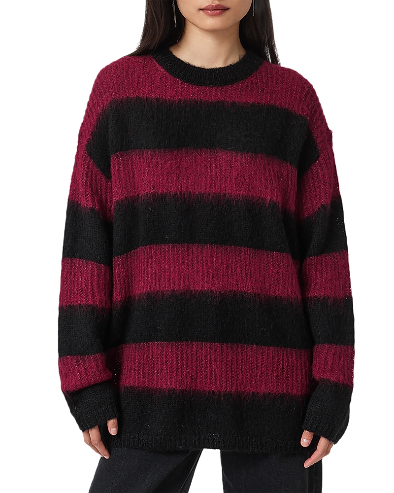 Allsaints Onyx Striped Relaxed Sweater In Black