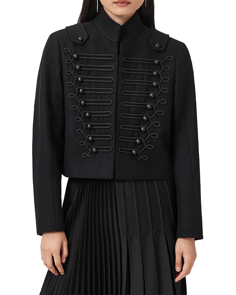 Allsaints Womens Black Rummy Button-up Wool And Cashmere-blend Jacket In Black
