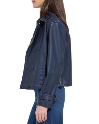 Evonne Faux Leather Cropped Trench Coat