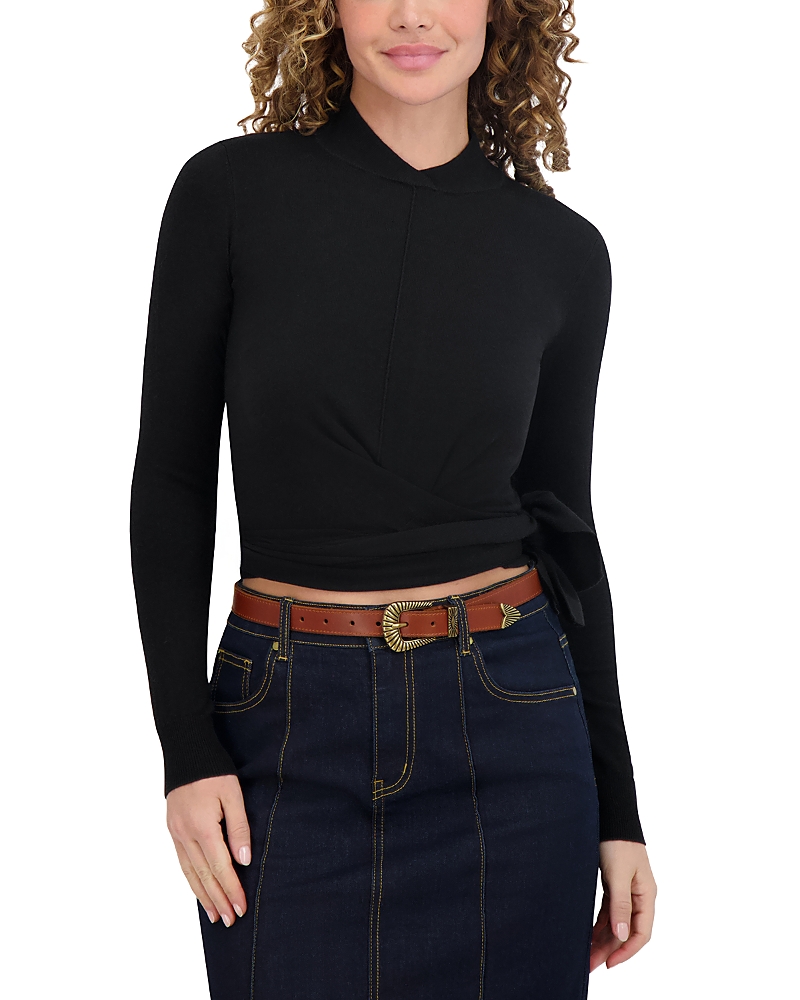 Point Mandarin Wrap Top In Black