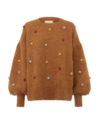 Pom Pom Balloon Sleeve Sweater