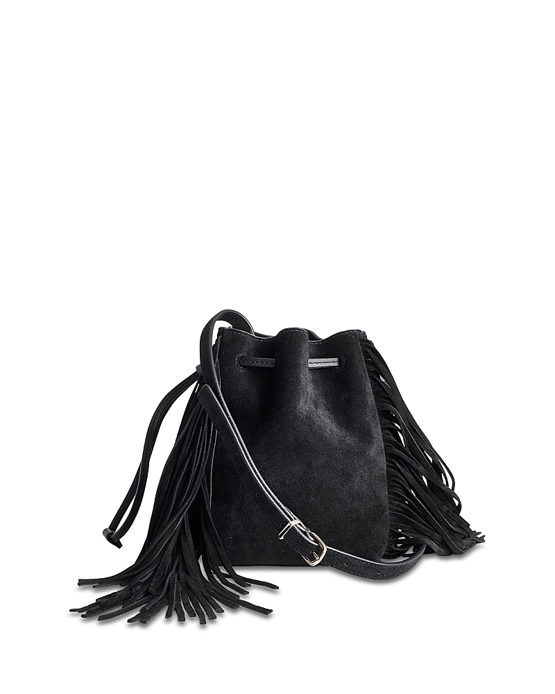 Madewell The Drawstring Suede Crossbody Bucket Bag In Black