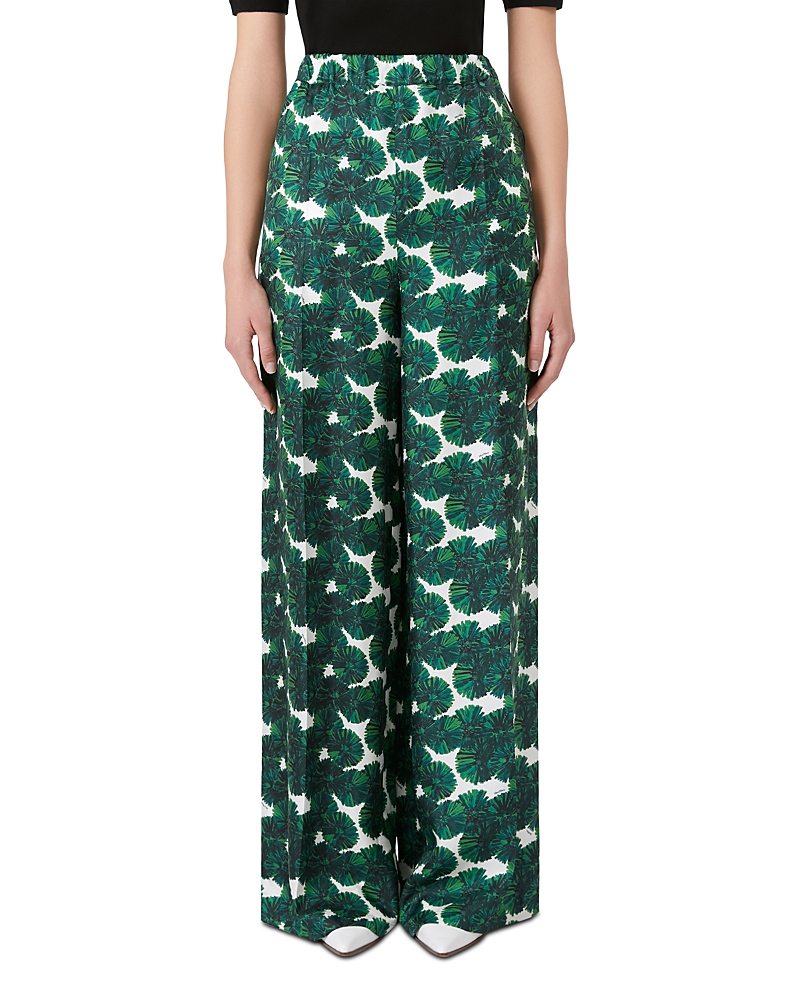 Max Mara Morena Printed Silk Twill Wide-leg Pants In Green