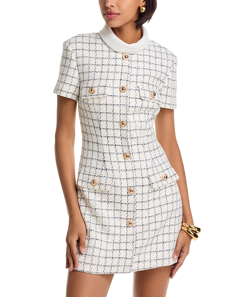 Self-portrait Checked Button-detailed Mini Dress In White