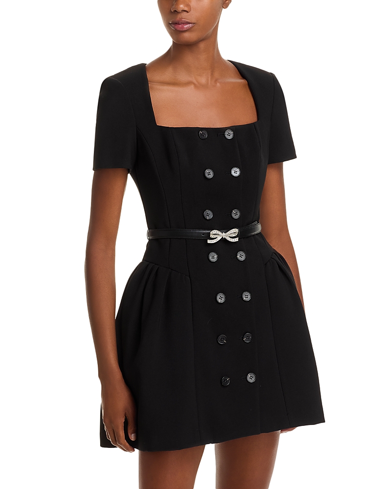 Self-portrait Double-breasted Short-sleeves Mini Dress In Black
