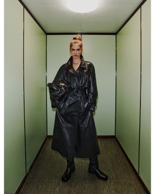 Firstclass Black Leather Trench Coat