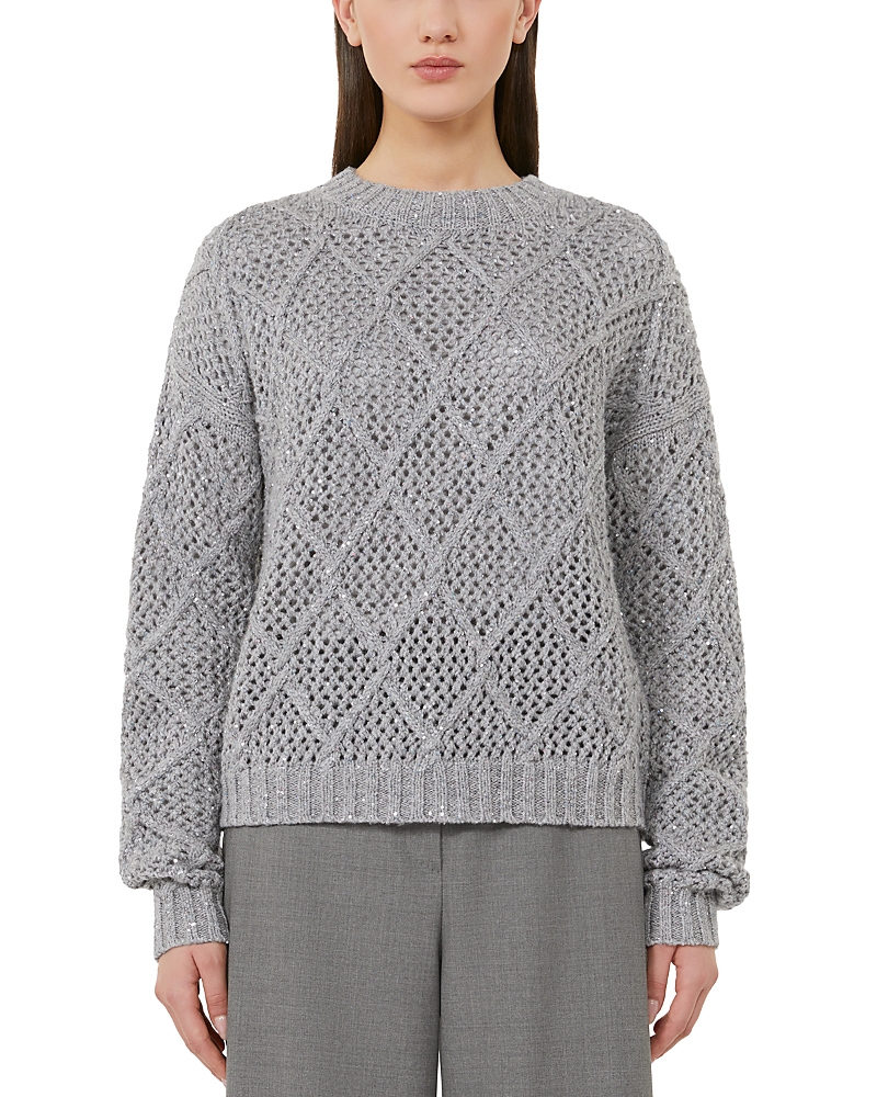 Max Mara Diamond Knit Sequin Sweater In Gray