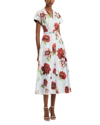 Peony Print Belted Button Front Dress