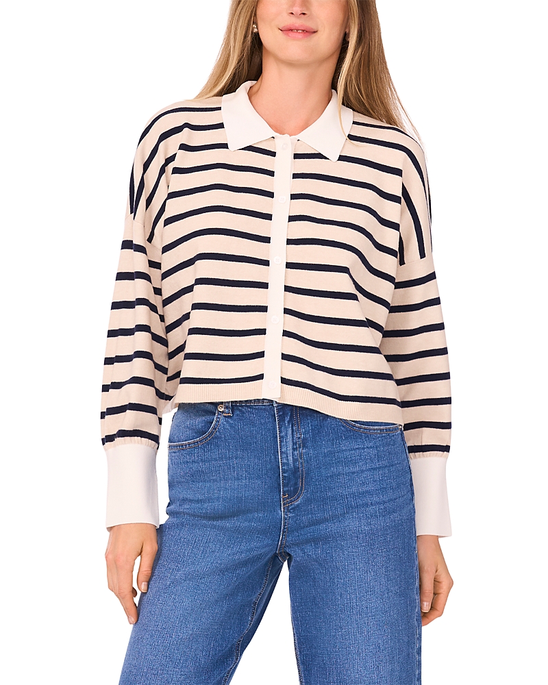 1.state Striped Button Front Sweater In Pink