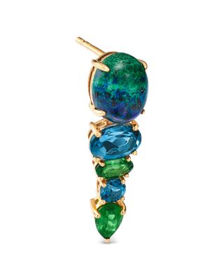 London Blue Topaz, Tsavorite & Azurite Multi-Gemstone Drop Earrings in 14K Yellow Gold