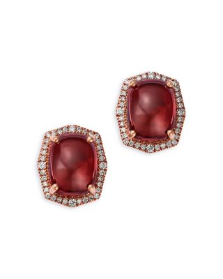 Garnet & Diamond Halo Stud Earrings in 14K Rose Gold