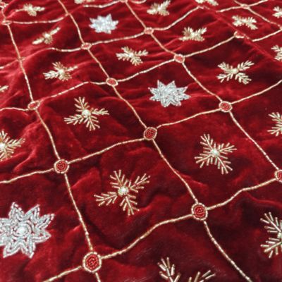 Red Velvet Tree Skirt with Silver &amp; Gold Snowflake, 50&amp;quot;