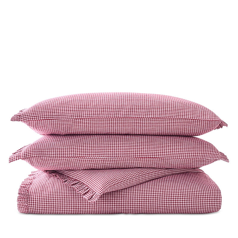 Christy Gingham Ruffle Duvet Cover Set, Full Queen In Pink