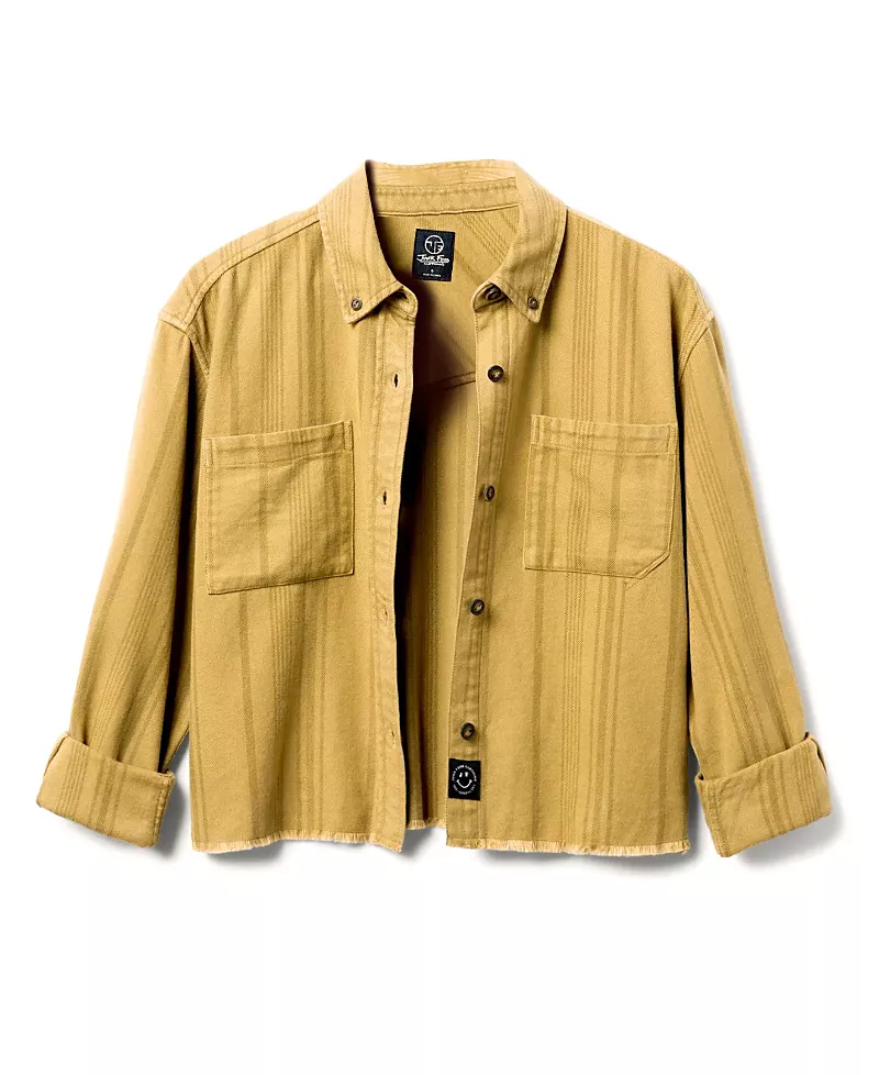 Junk Food Clothing Women's Tonal Stripe Flannel Crop Shirt