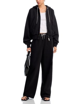 Rhinestone Drawstring Zip Up Hoodie & Mid Rise Sweatpants