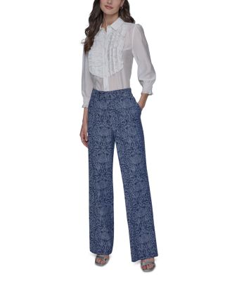 Jacquard Motif High Rise Jeans in Medium Blue