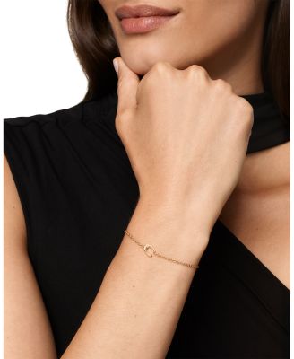 Petite Pav&eacute; Initial Chain Bracelet in 18K Yellow Gold with Diamond