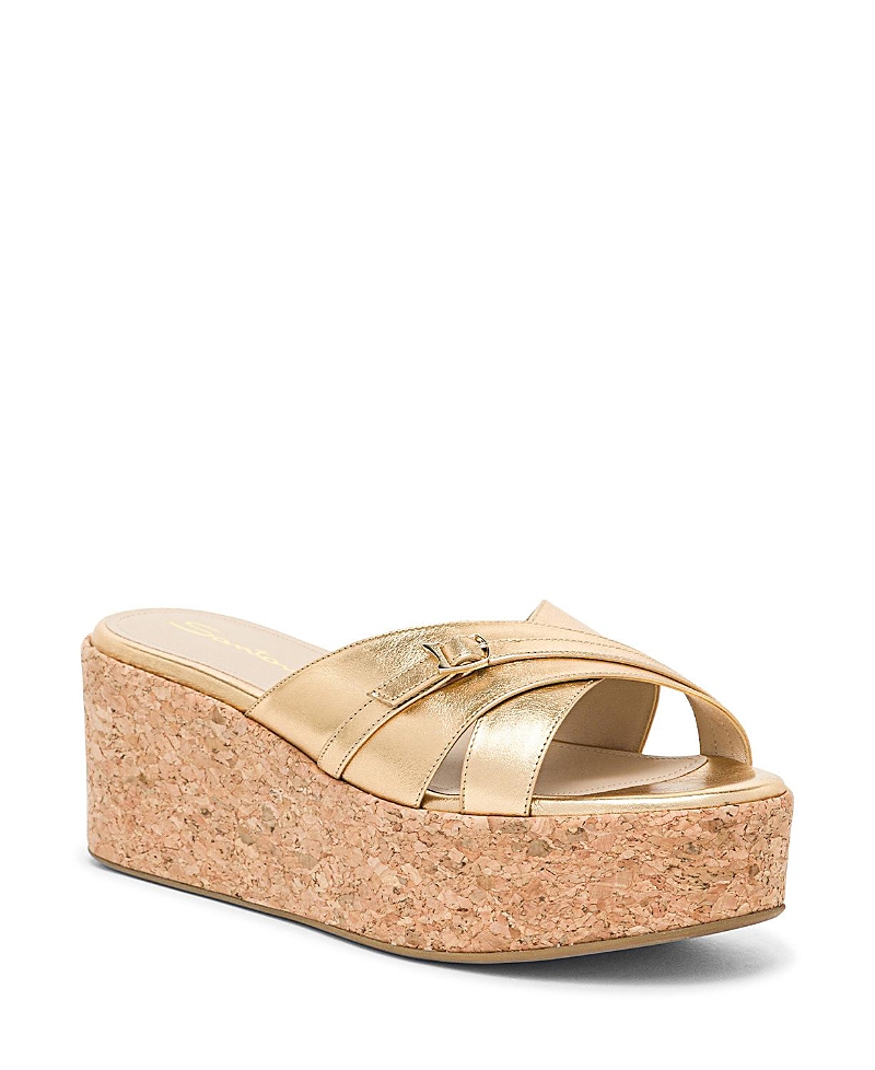 Santoni Laminated Leather Wedge In Gold