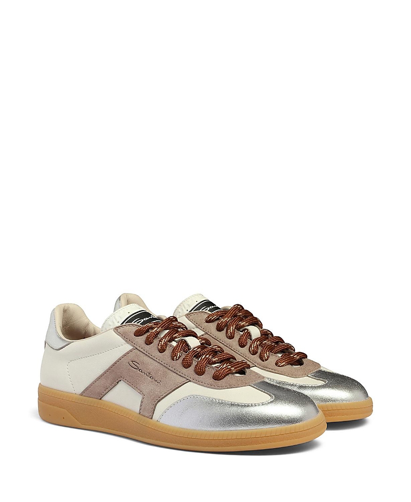 Santoni Women's Leather and Suede Dbs Oly Sneaker