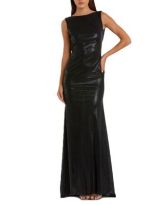  Metallic Cowl Back Column Gown