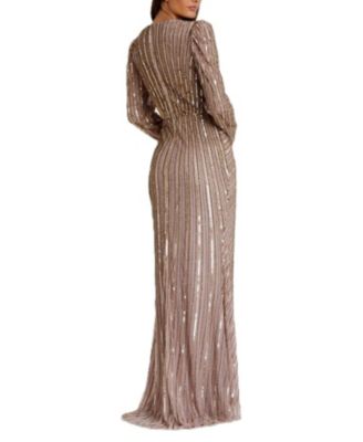 Embellished Puff Sleeve Side Knot Gown