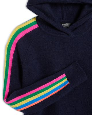 Girls' Knitted Hooded Striped Sleeve Cashmere Sweater, Big Kid - Exclusive