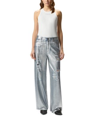 Lauryn Loose Coated Jeans in Laminated Silver