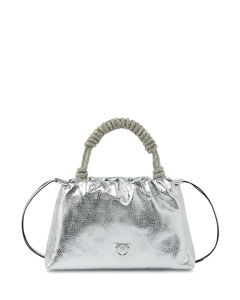 Pinko Leather Mini Clutch In Silver