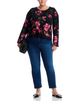 100% Cashmere Peony Printed Crewneck Sweater - Exclusive