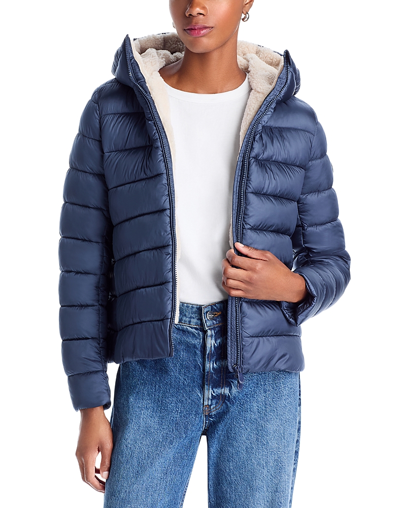Save The Duck Gretel Faux Shearling Hooded Puffer Jacket In Blue