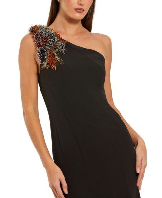  Crepe One Shoulder Mermaid Gown With Beading