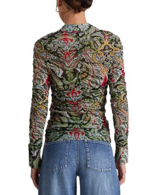Portia Paisley Ruched Mesh Top