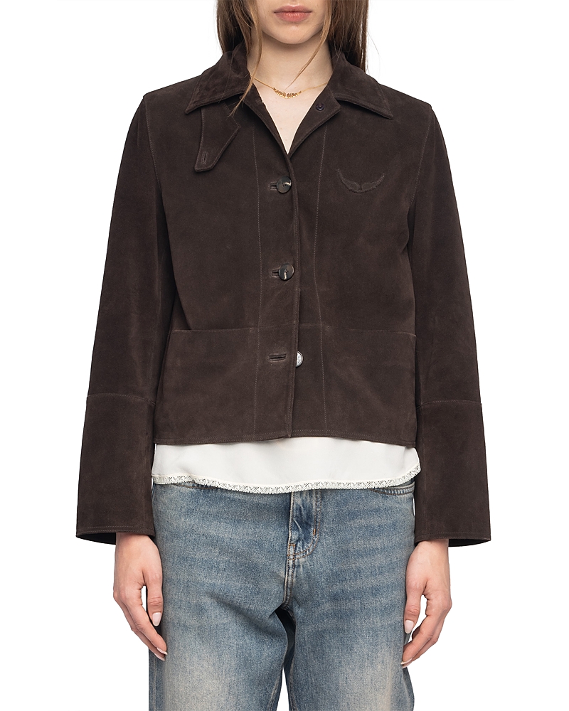 Zadig & Voltaire Lessa Heavy Suede Jacket In Brown