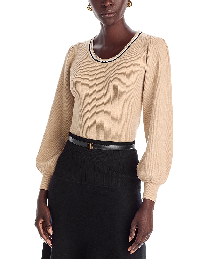 T Tahari Blouson Sleeve Tipped Sweater In Neutral
