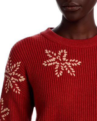 Long Sleeve Crewneck Sweater with Floral Embroidery