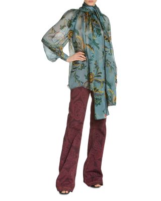 Silk Printed Scarf Neck Blouse