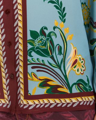 Silk Printed Button Front Blouse