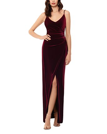 knee length dresses for ladies Burgundy Velvet V-Neck Bridesmaid Dress Sheath Midi main image 0