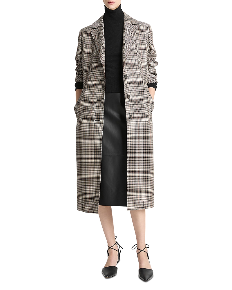 Vince Pressed Plaid Car Coat In Gray