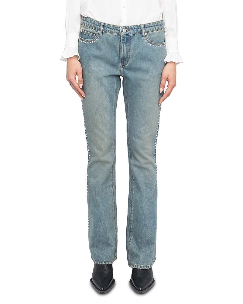 Zadig & Voltaire Eclip Denim High Rise Stud Trim in Light Blue