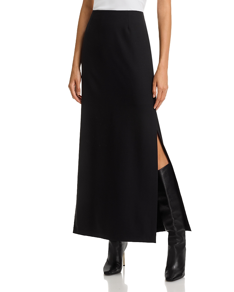 Lafayette 148 New York Side Slit Stretch Wool A-line Maxi Skirt In Black
