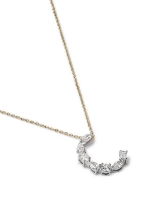 Luxe Collection Certified Mixed Cut Lab Grown Diamond Initial Pendant Necklace in 14K White & Yellow Gold, 0.5 tcw