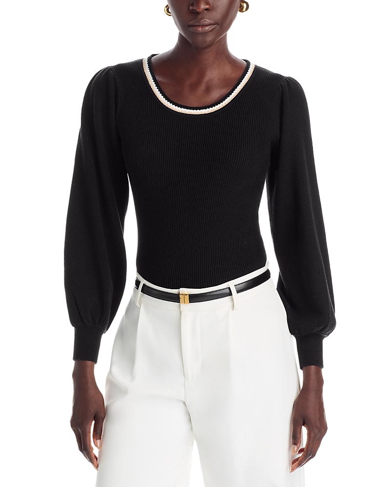T Tahari Blouson Sleeve Tipped Sweater In Black