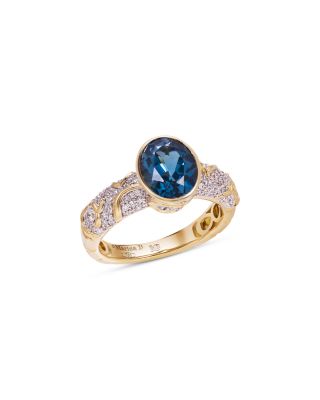 Ondine Solitaire Blue Topaz & Diamond Ring in 18K Yellow Gold