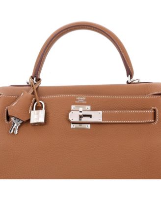 Kelly 28 Handbag Brown Togo with Palladium Hardware