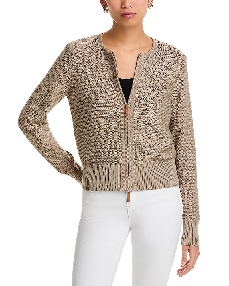 Lafayette 148 Textured Zip Front Cardigan In Brown