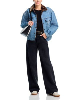 90s Faux Fur Collar Denim Trucker Jacket